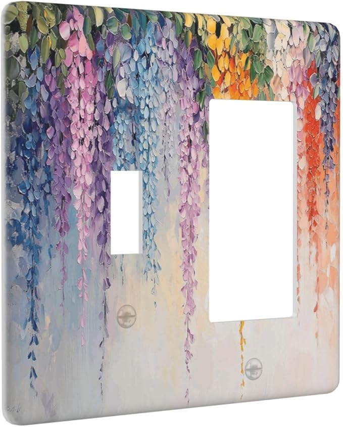Colorful Wildflower Wisteria Cascade Floral Flower Outlet Covers 1 Toggle 1 Rocker Combination Decorative Wall Plate Electrical Switch Plates Light Switch Cover Plate for Bedroom Living Room Decor
