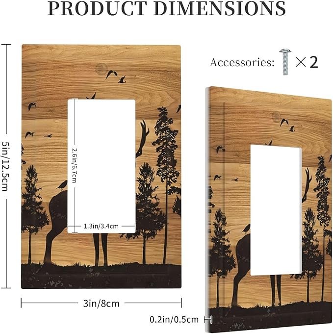 Elk Moose Forest Hunting Pyrography Art Wood Texture Print Decorative Outlet Covers 1 Gang Single Rocker Light Switch Cover Plate Wall Plates GFCI Faceplate for Farmhouse Bedroom Decor