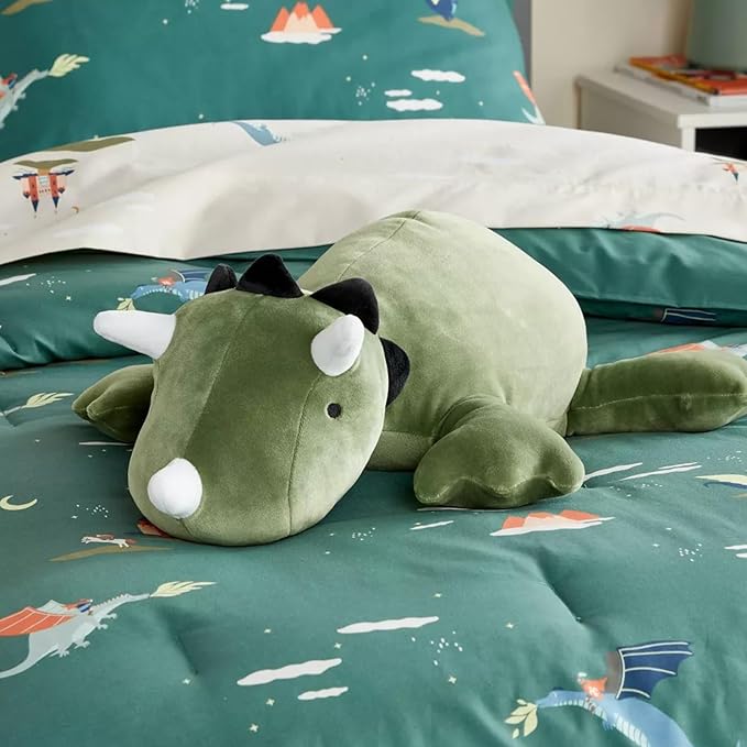 OSOCU® Microwavable Heating Pad Green Triceratops Plush - 1.4 Lb Weighted Stuffed Animal Toy with Tourmaline Beads & Lavender - 16" Squished Long Dinosaur Pillow - Lumbar Back Cushion Lasting Warmth