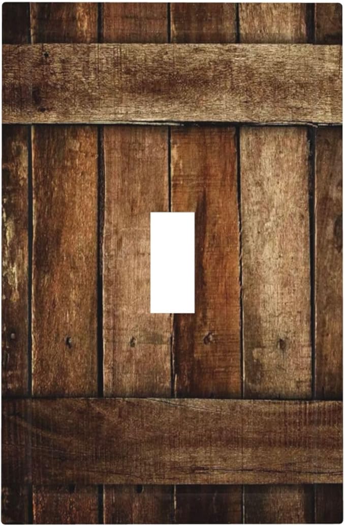 Brown Wooden Barn Door Old Wood Print Decorative Light Switch Cover 1 Gang Single Toggle Device Electrical Faceplate Switchplates Decorator Outlet Wall Plate for Farmhouse Home Decor