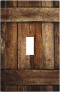 Brown Wooden Barn Door Old Wood Print Decorative Light Switch Cover 1 Gang Single Toggle Device Electrical Faceplate Switchplates Decorator Outlet Wall Plate for Farmhouse Home Decor