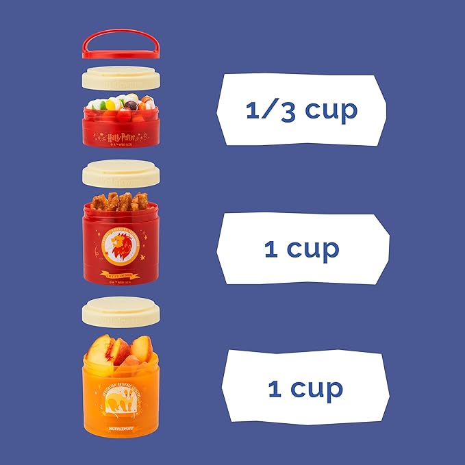 Whiskware Harry Potter Stackable Snack Containers for Kids and Toddlers, 3 Stackable Snack Cups for School and Travel, House Set, (Pack of 2)