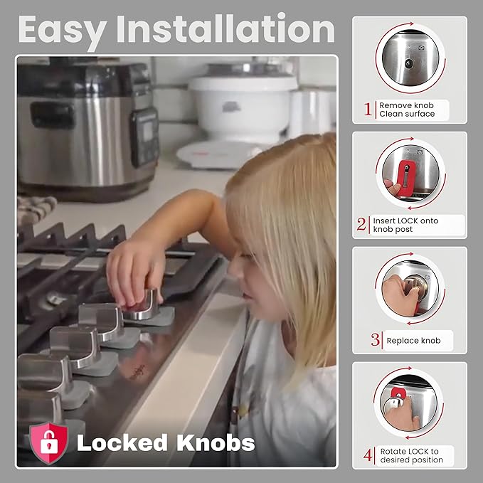 2025-26 Mom's Choice Winner- Gas Stove Knob Locks - Gray Silicone Stove Knob Safety Covers for Toddlers, Pets - Child Proof Universal Size Knobs - Baby Proofing Protectors for Electric Stoves- 5Pcs