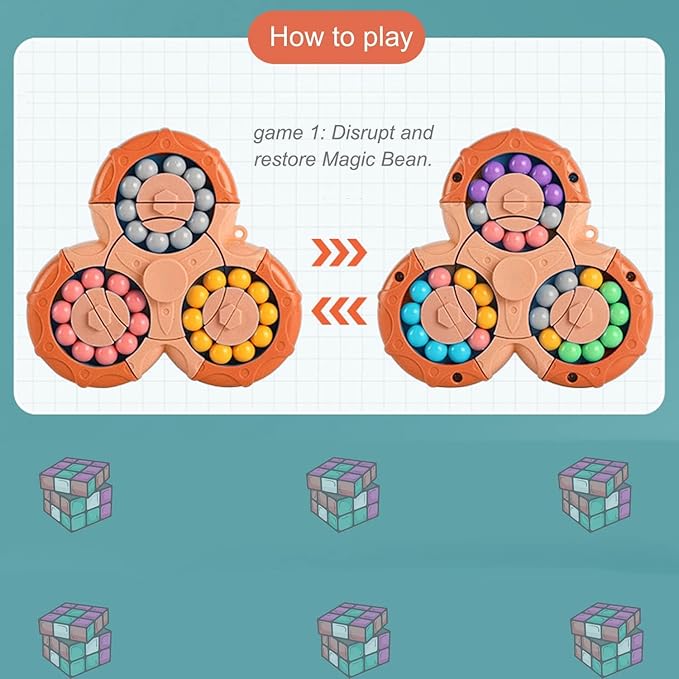 YUDANSI Magic Bean Puzzle Toy, Rotating Magic Bean & Fidget Cube 2-in-1, Rotating Magical Cube Fidgets Gift for Kids Boys Girls Age 3+, 5-7, 8-12, Brain Teaser Fingertip Toys for Teens Adults