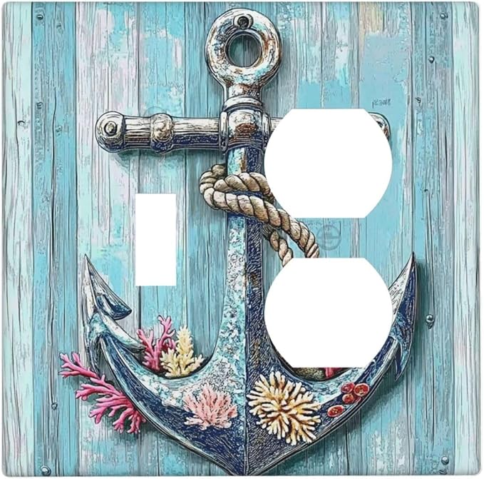 Wallplates Anchor Coastal Beach Nautical Coral 1 Toggle 1 Duplex Switch Plate Electrical Gfci Faceplate Decorative Light Switch Covers For Farmhouse Cabin Decor