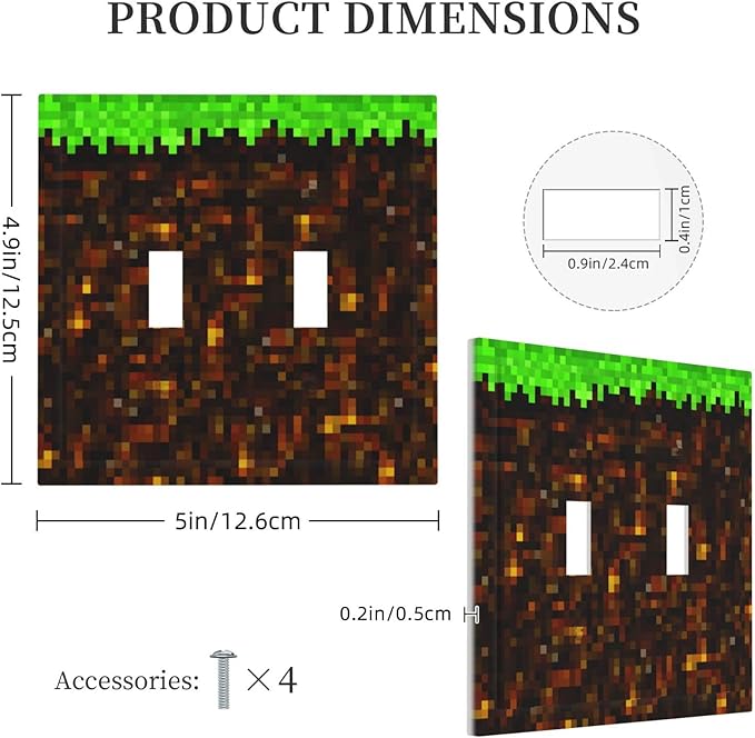 Outlet Covers Pixel Grass Block 1 Gang Duplex Light Switch Cover Plate Decorative Wall Plates Electrical Switchplate Receptacle for Kids Room Home Decor（2 Pack）