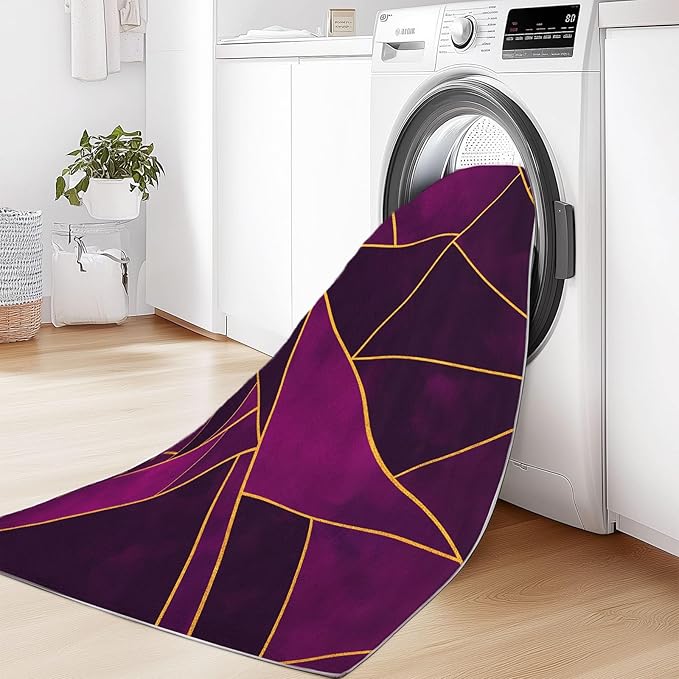 6 x 8 ft Rug for Living Room Geometric Gold Line Triangles Washable Area Non-Slip Carpet, Dark Purple Indoor Accent Lightweight Soft Throw Rug for Bedroom Office Dining Room Carpet Mat