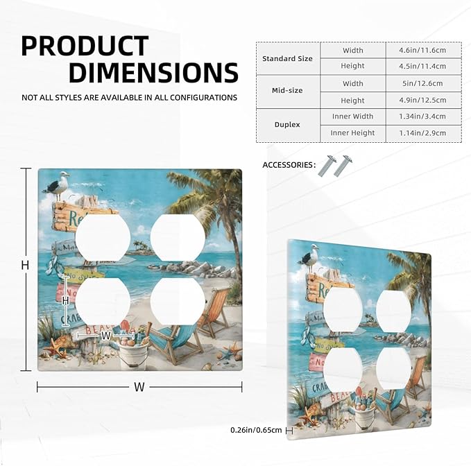 Ocean Beach Tropical Palm Tree Coastal Seaside Outlet Covers 2 Gang Double Duplex Decorative Light Switch Covers Electrical Wallplates Socket Faceplate for Kids Room Living Room Decor
