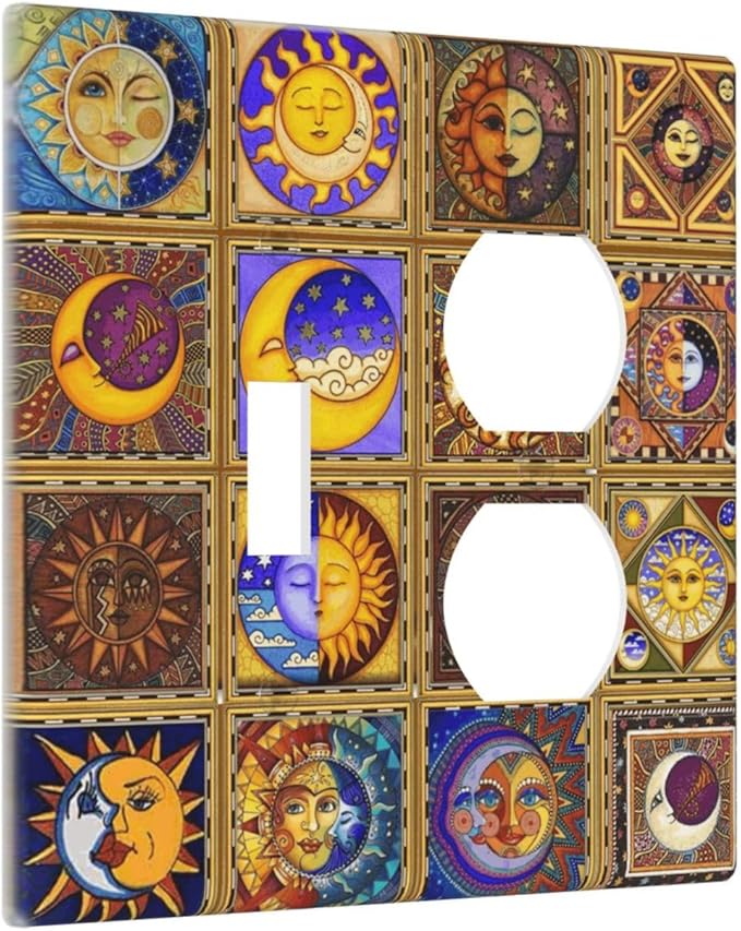 Mexican Talavera Tiles Star Pattern Celestials Theme Print Wallplates 1 Toggle 1 Duplex Switch Plate Electrical GFCI Faceplate Decorative Light Switch Covers for Kitchen Home Decor