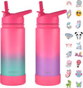 Mininoo Girls Water Bottle for School, 16oz Stainless Steel Insulated Metal Water Bottle with Straw Lid for Boys (2 Pack)