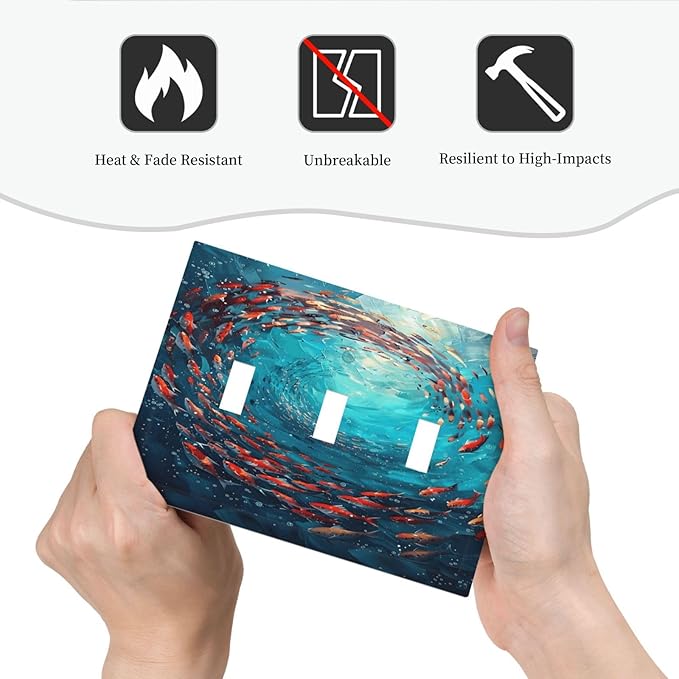 Ocean Fish School Of Fish Vortex Deep Sea Decorative Switch Plates 3 Gang Wall Plate Triple Toggle Light Switch Cover Faceplate Electrical Wall Panels for Kids Room Bedroom Decor