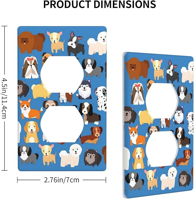 Cute Animal Dogs Puppy Decorative Outlet Cover Single Duplex Light Switch Plate Cover Electricity Receptacles Plates For Home Kitchen Living Bedroom 4.5 * 2.76