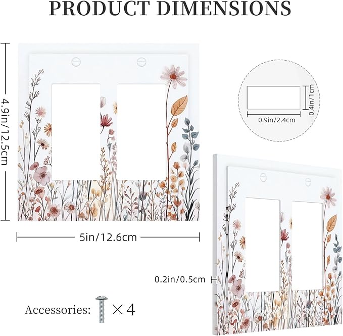Decorative Outlet Covers Spring Floral Pink Wildflower Leaves Plants 2 Gang Double Gfci Rocker Electrical Wall Panels Light Switch Cover Plate For Home Bed Room Decor