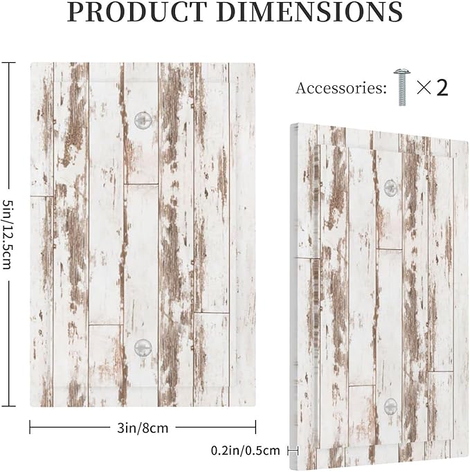 White Grey Wood 1 Gang Light Switch Cover No Decive Blank Wall Plate Decorative for Teen Kids Boys Bathroom Home Bedroom Art Panel Decorate 5" x 3