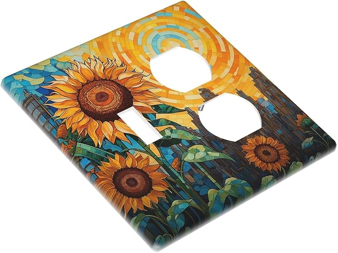 Abstract Sunflower Graffiti Floral Paint Art Flower Wallplates 1 Toggle 1 Duplex Electrical Gfci Faceplate Decorative Light Switch Covers Switch Plate for Bedroom Living Room Decor