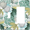 Retro Tropical Leaves 2 Gang Toggle Rocker Combo Wall Plates Decorative GFCI Device Outlet Cover Receptacle Electrical Faceplate Switchplate for Bedroom Bathroom Kitchen Decor
