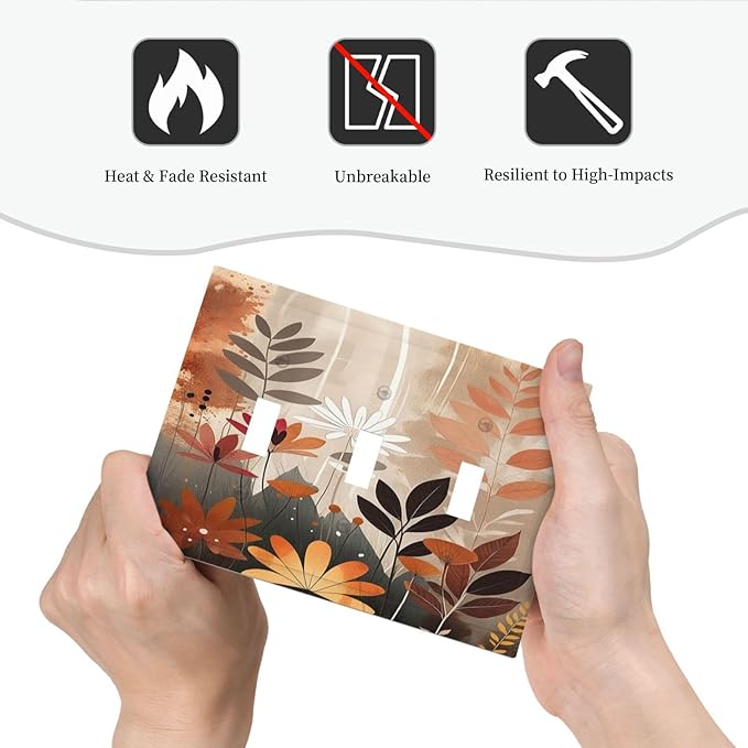 Boho Minimalist Vintage Wildflowers Plant Floral Art Watercolor Decorative Switch Plates 3 Gang Wall Plate Faceplate Electrical Wall Panels Triple Toggle Light Switch Cover for Bedroom Living Room