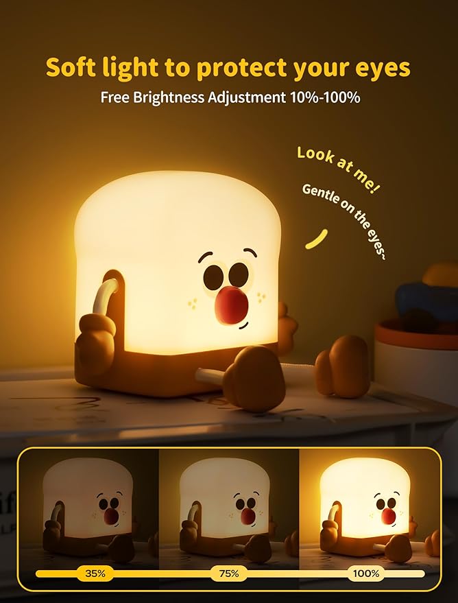 Toast Night Light for Kids, Rechargeable Bedside Table Lamp, Portable Night Lamps, Cute Nursery Night Lights for Bedroom, Office, Desk Lamp Funny Gifts for Baby, Teens, Adults