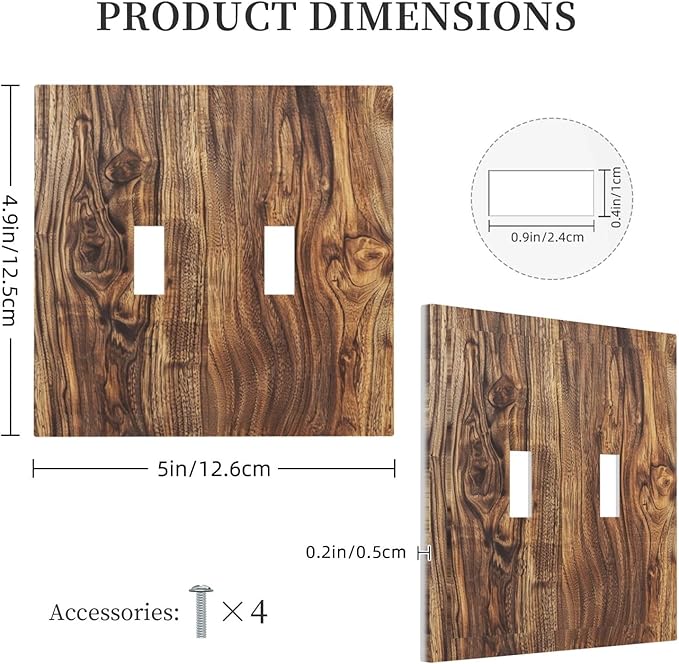 Distressed Wood Brown Wood Texture Decorative Switch Plates 2 Gang Double Toggle Outlet Light Switch Cover Wall Plate Electrical Faceplate for Farmhouse Home Decor