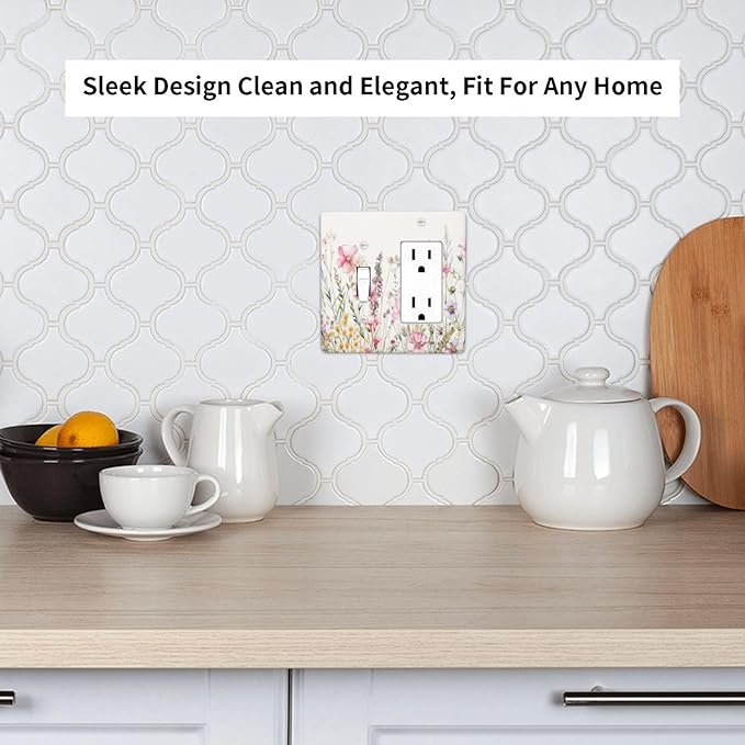 Pink Floral Wild Flowers Watercolor Plants Outlet Covers 1 Toggle 1 Rocker Combination Decorative Wall Plate Electrical Switch Plates Light Switch Cover Plate for Bedroom Living Room Decor