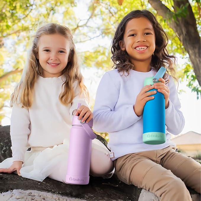Fimibuke Kids Insulated Water Bottle, 18oz BPA FREE 18/8 Stainless Steel Kids Cup with Straw Travel Tumbler Double Wall Vacuum Leak Proof Toddler Water Bottle for School Boy Girl(1 Pack, Harbor Grey)