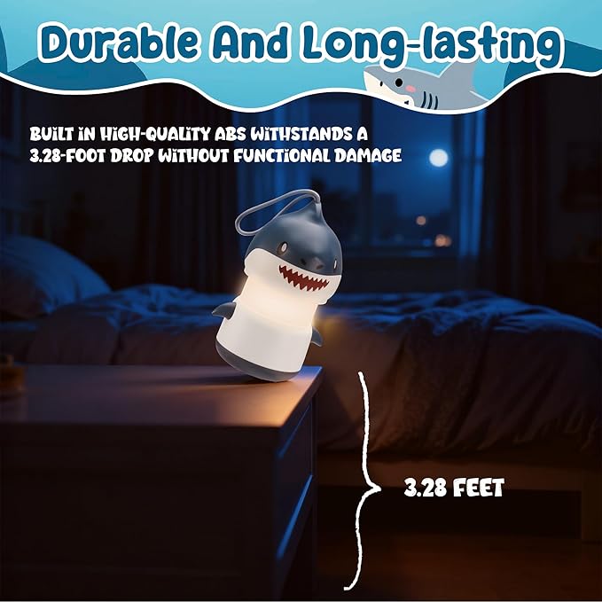 WORKPRO 2-Pack Kids Camping Lanterns with RGB Lights, Battery Powered with Lanyard, Fun Night Light Gifts for Kids - Shark Design