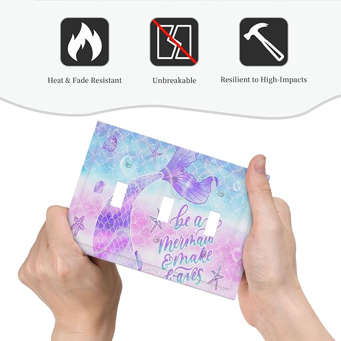 Purple Mermaid Tail Scales 3 Gang Light Switch Cover Decorative Triple Toggle Wall Plate Electrical Faceplate Switch Plug Face Plate