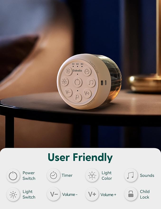 Babelio Pocket Glow White Noise Sound Machine - Upgraded 7 Color Night Lights, 20 Non-Looping Sounds, Timer & Memory Function, Portable for Adults & Babies, New Black