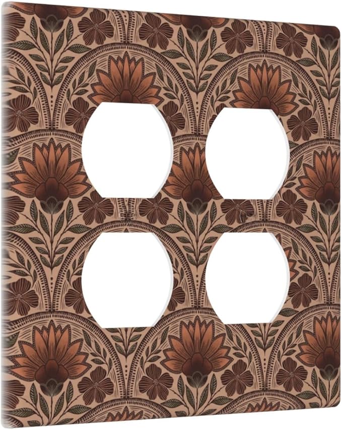 Earth Tone Floral Rustic Damask Boho Flower Outlet Covers 2 Gang Double Duplex Decorative Light Switch Covers Electrical Wallplates Socket Faceplate for Farmhouse Home Decor