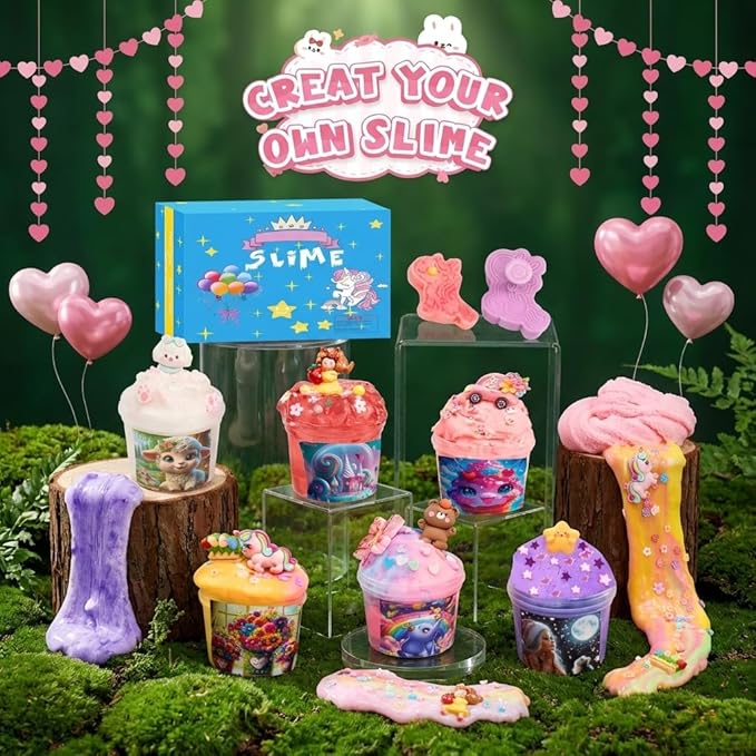 Slime 7 Packed for Kids,Super Soft and Non-Sticky Stress Relief Clear Slime Kit Toy for Christmas Day Gift,DIY Butter Slime Party Favor (Type 7)