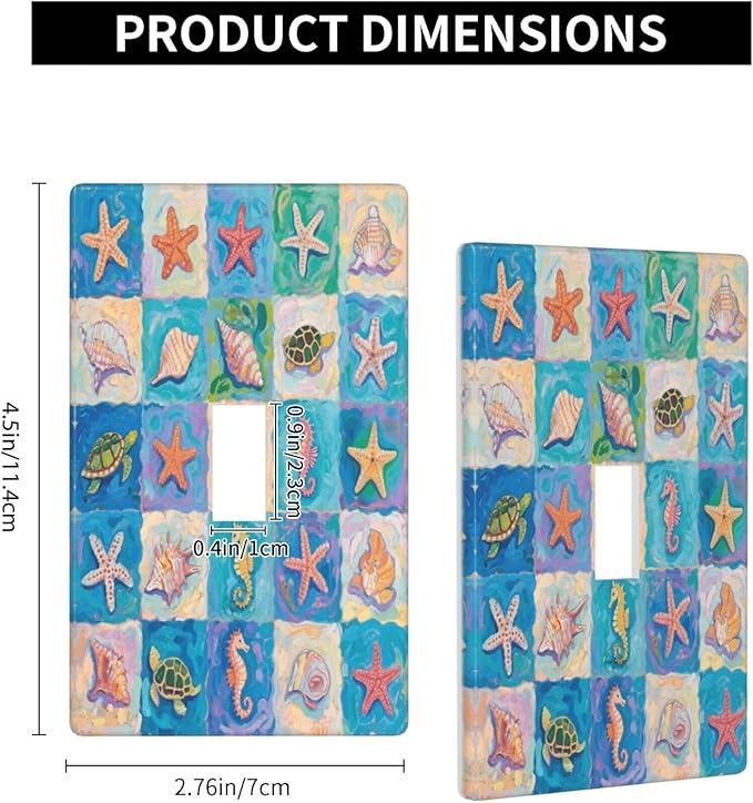 Sea Turtle Starfish Ocean Single Toggle Wall Plate Decorative 1 Gang Light Switch Covers Electrical Switchplate Home Decorate Faceplat for Bathroom Bedroom Kitchen Room 4.5 x 2.76 Inch