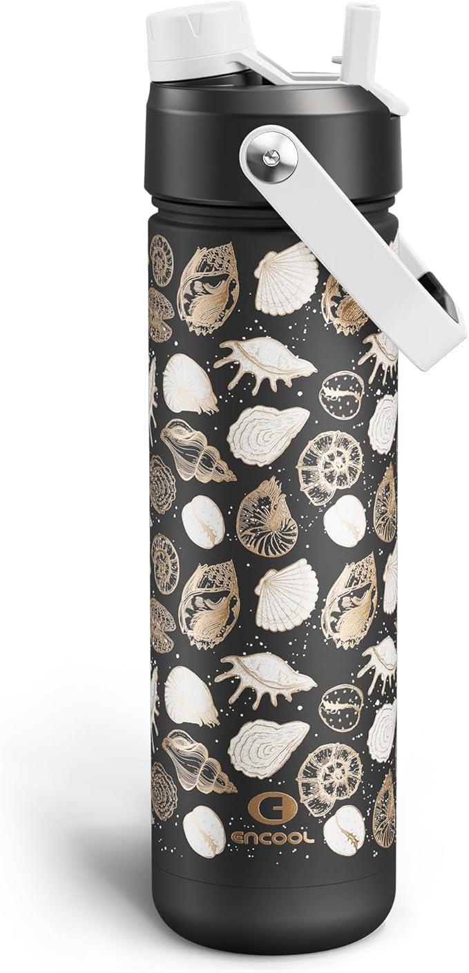 ENCOOL Insulated Water Bottle with Straw Stainless Steel Water Bottle, Leak-Proof, BPA-Free, Double Wall Vacuum Keeps Cold for 24 Hours for Sports, Travel, School (26 oz, Ocean Whisper)