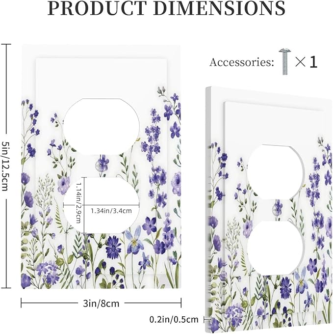Lavender Wildflowers Purple Flowers Plant Floral Outlet Covers 1 Gang Duplex Light Switch Cover Decorative Switch Plates Electrical Receptacle Faceplate Wall Plate for Bedroom Living Room Decor