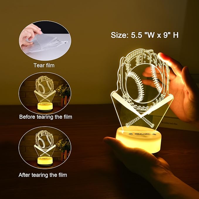 Baseball Night Light for Kids, Baseball Gift for Sports Players Fans, Decor Bedside Lamp for Bedroom/Office, 5 Buttons and Remote Control 14 Colors, Timer, Dim, Independent Warm White Lamp Base