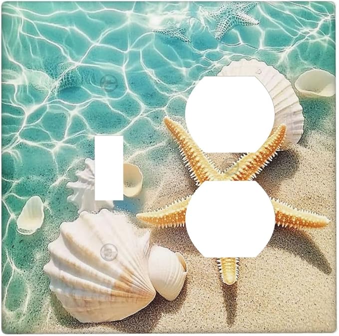Wallplates Sea Shells And Star Fish In Ocean Beach 1 Toggle 1 Duplex Switch Plate Electrical Gfci Faceplate Decorative Light Switch Covers For Bathroom Home Decor