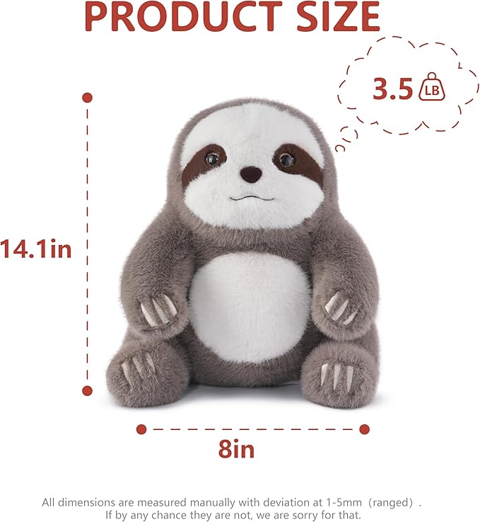 Niuniu Daddy 14" | 3.5 Pound Sloth Weighted Stuffed Animals, Heavy Sloth Pillowfort Plush Toys for Kids Adults, Weighted Beads for Stuffed Animals Body Pillow for Gift Birthday Christmas Holiday