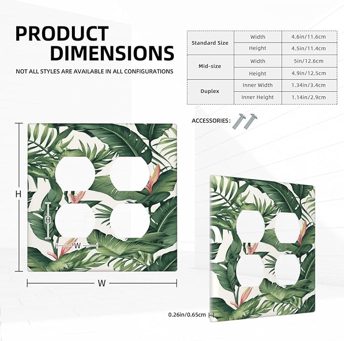 Tropical Leaf Jungle Botanical Palm Tree Greenery Floral Outlet Covers 2 Gang Double Duplex Decorative Light Switch Covers Electrical Wallplates Socket Faceplate for Bedroom Living Room Decor