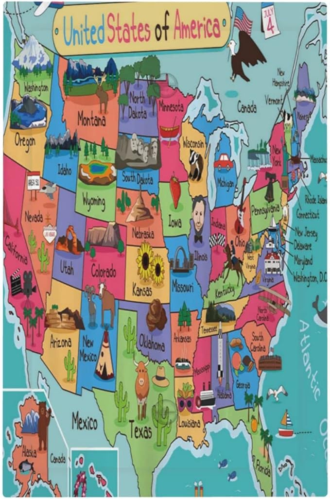 American Map 1 Gang Light Switch Cover No Decive Blank Wall Plate Decorative for Teen Kids Boys Bathroom Home Bedroom Art Panel Decorate 5" x 3
