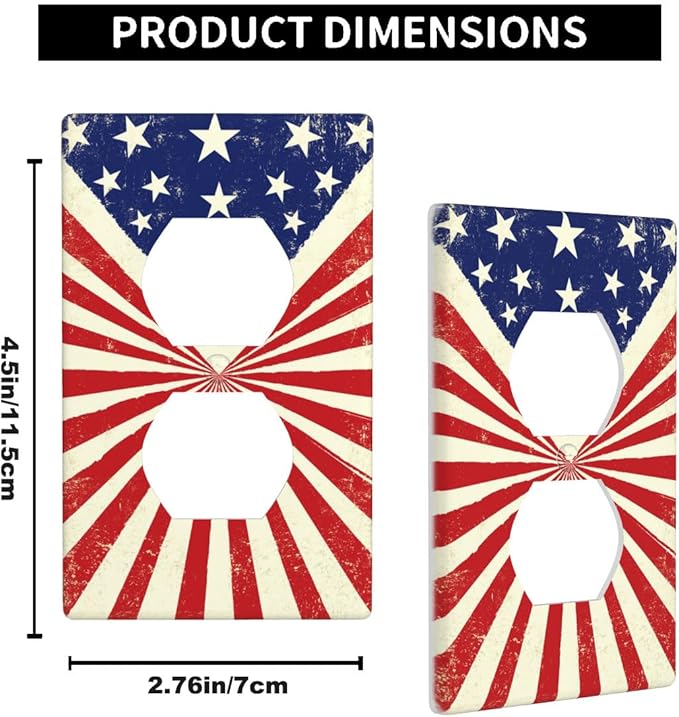Vintage American Flags Wall Plate Cover Patriotic Theme Outlet Covers 1-Gang Switch Plug Duplex Cover Home Bedroom Bathroom Kitchen