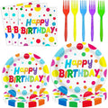 100 PCS Happy Birthday Paper Plates Napkins and Forks Set Serve 25, 9 Inches and 7 Inches Colorful Polka Dots Cake Dessert Plates Disposable Dinnerware Tableware Decor for Dinner Bday Party Supplies