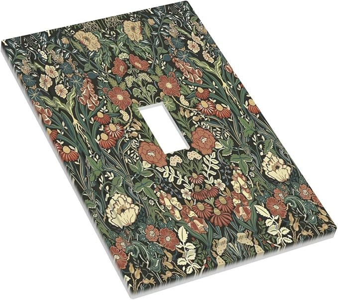 Decorative Light Switch Cover Vintage Dark Floral William Morris Green Flower 1 Gang Single Toggle Device Electrical Faceplate Switchplates Decorator Outlet Wall Plate for living Room Home