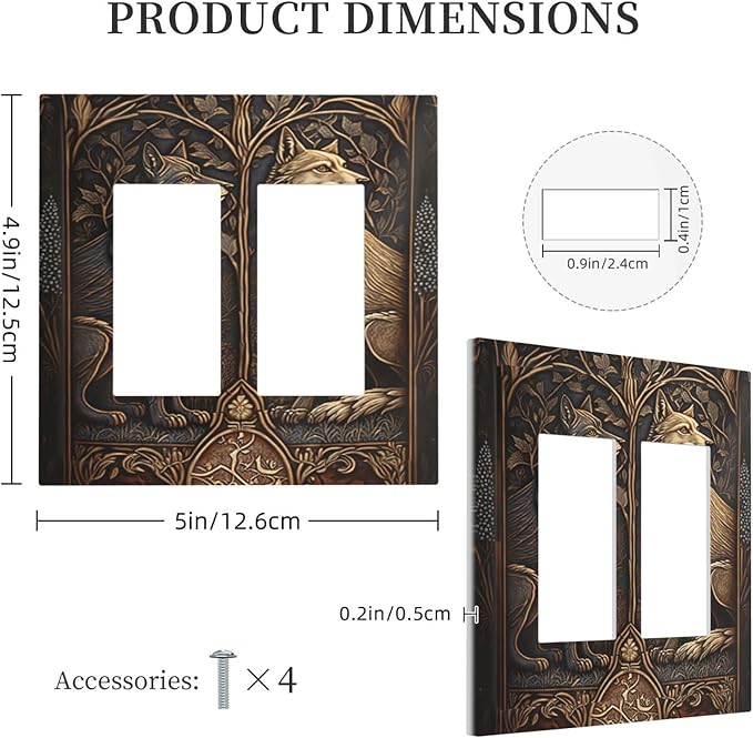 Medieval Wolves Animal Vintage Print Decorative Outlet Covers 2 Gang Double GFCI Rocker Electrical Wall Panels Light Switch Cover Plate for Farmhouse Home Decor