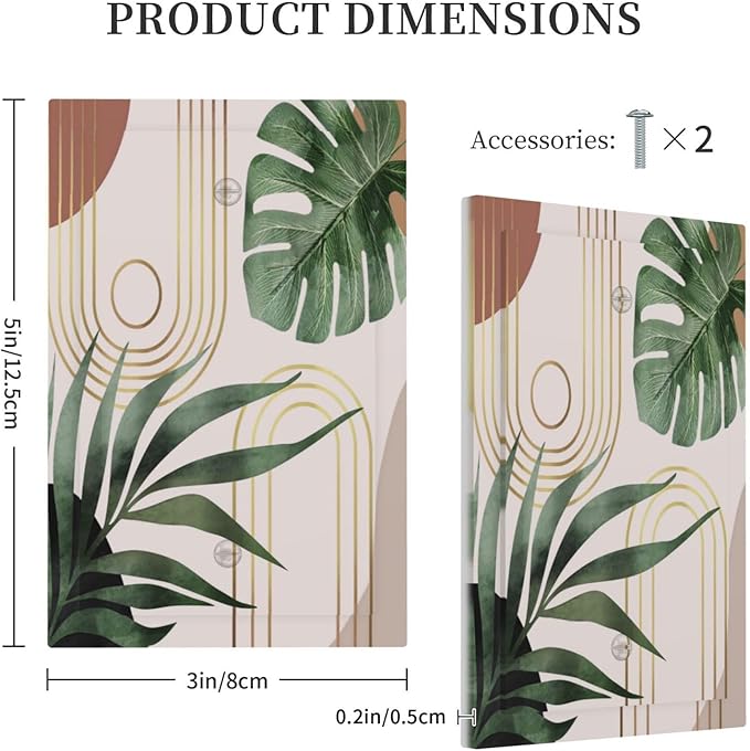 1-Gang No Device Decorative Blank Receptacle Wall Plate 70s Mid Century Bohemian Abstract Minimalist Boho Art Leaf Plant Light Switch Jumbo Size Electrical Face Plate Cover for Unused Outlets/Switches