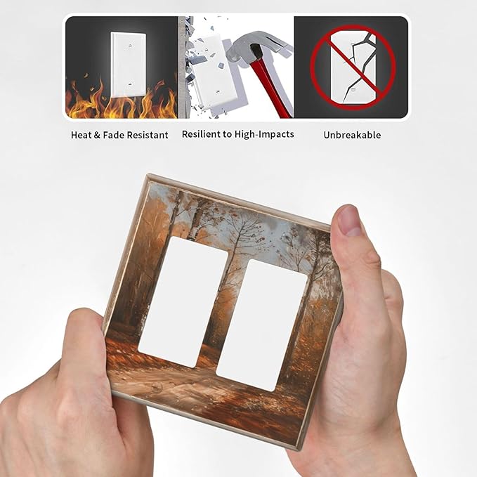 Decorative Art Light Switch Covers Maple Path 2 Gang Dual Rocker Outlet Switch plate Faceplate GFCI for Home Decor