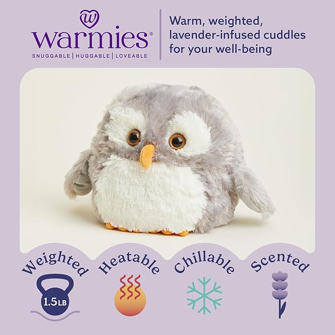 warmies Microwavable & Weighted Stuffed Animals, Owl - Heated Stuffed Animal Plushie for Warmth & Comfort - Cute Soft Plush Toys for Adults & Children (Boys, Girls, Babies & Toddlers)