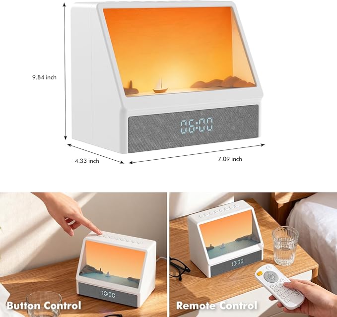 Flymiro Sunrise Alarm Clock, White Noise Machine Lamp, Wake Up Light with 12 Sounds, Sleep Aid,Dimmable Clock for Adults Kids Bedroom,Bluetooth Speaker