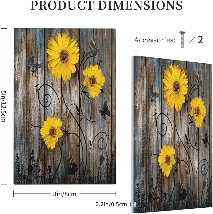 Rustic Barn Sunflower Wooden Daisy Flower Plank Light Switch Cover Plate 1 Gang No Device Blank Electrical Wall Plates Faceplate Decorative Switch Plate for Farmhouse Home Decor