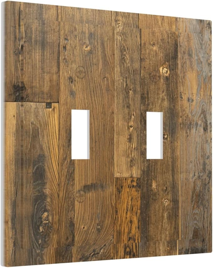 Brown Wood Vintage Rustic Old Board Decorative Switch Plates 2 Gang Double Toggle Outlet Light Switch Cover Wall Plate Electrical Faceplate for Farmhouse Home Decor