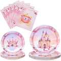 WERNNSAI Princess Party Decorations - 48PCS Princess Birthday Decorations Set Includes Plates Napkins Castle Crown Design for Pink Themed Birthday Party Picnic Wedding Serves 16 Guests