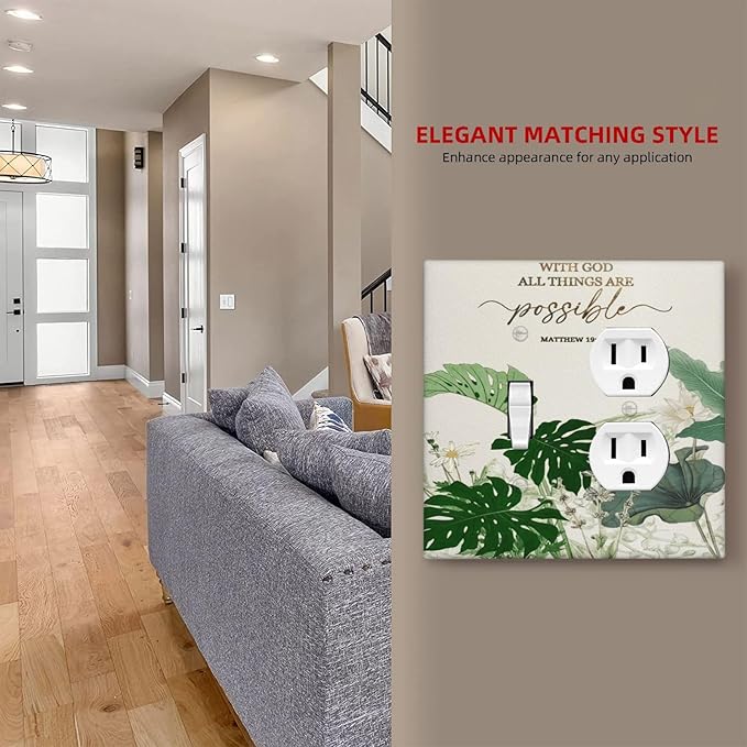 Decorative Outlet Covers Boho Green Monstera Leaf Inspirational Quotes 2 Gang Light Switch Cover Plate Single Toggle Duplex Wall Plates for Electrical Switch Plate Covers for Home Decor